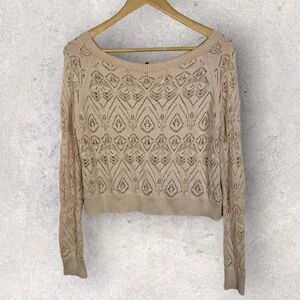 Free People Pointelle Knit Lightweight Size‎ XS Zipper Back Sweater Bohemian Top